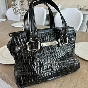 Giuseppe Zanotti Black Crocodile Print Patent Tote Handbag - Like New
